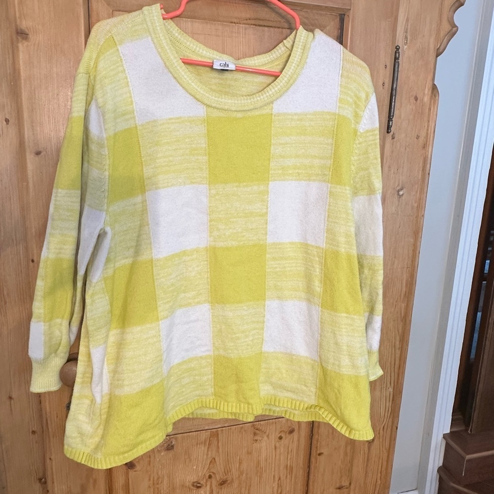 Cabi Yellow & White Gingham Lightweight Sweater Sz Large Eclectic Grandpa Preppy